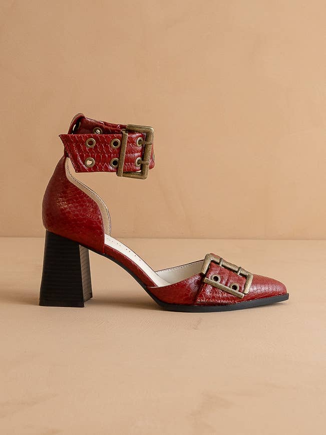 The Croc Embossed Double Buckle Pointed Toe Heel