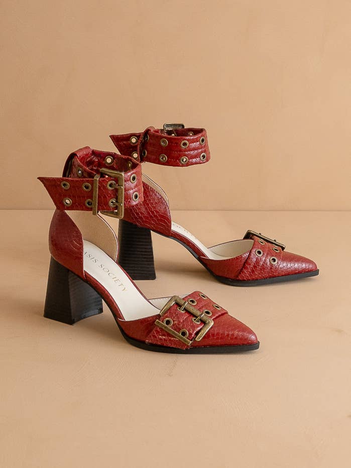 The Croc Embossed Double Buckle Pointed Toe Heel