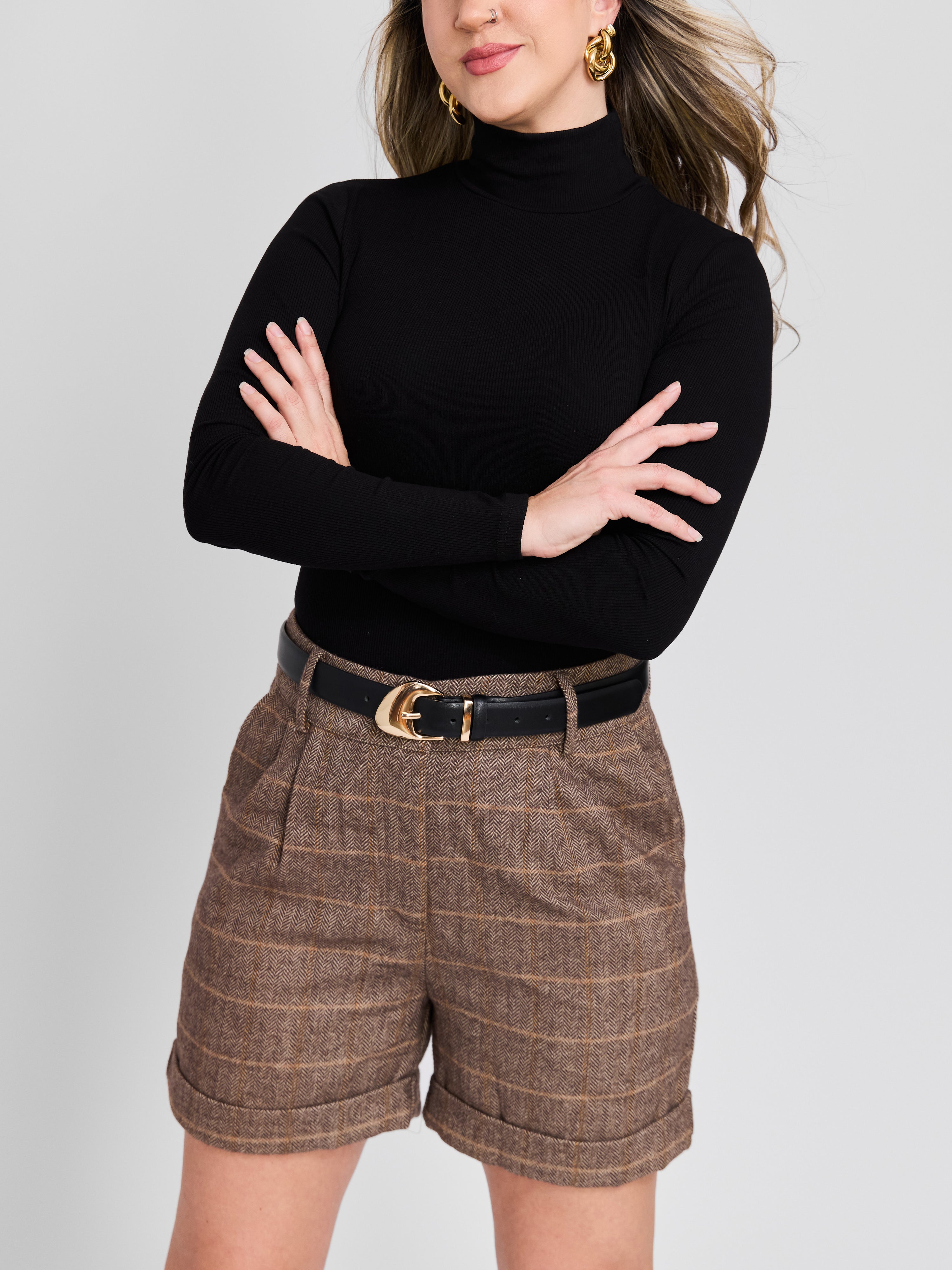 The Herringbone High Waisted Shorts