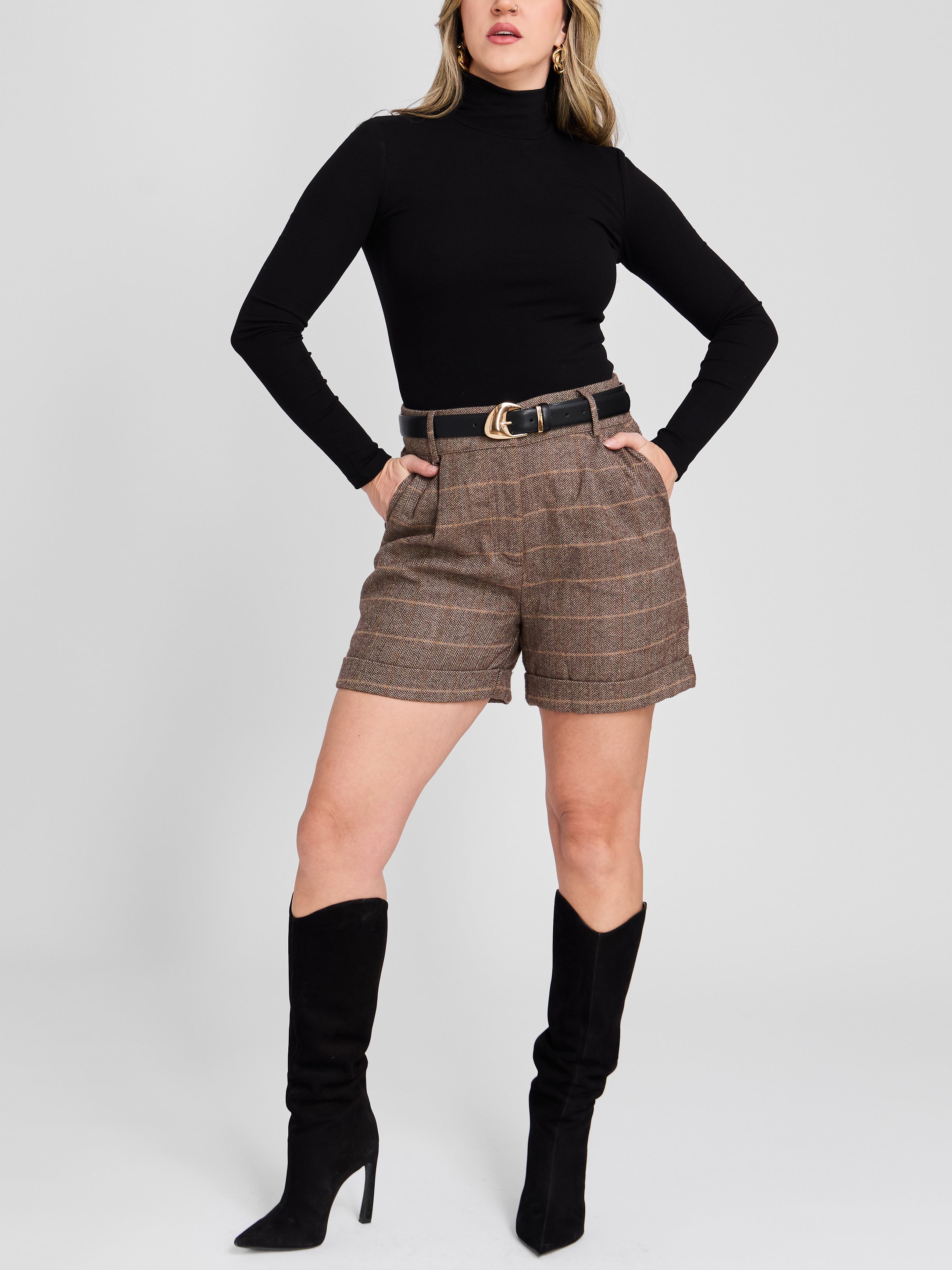 The Herringbone High Waisted Shorts