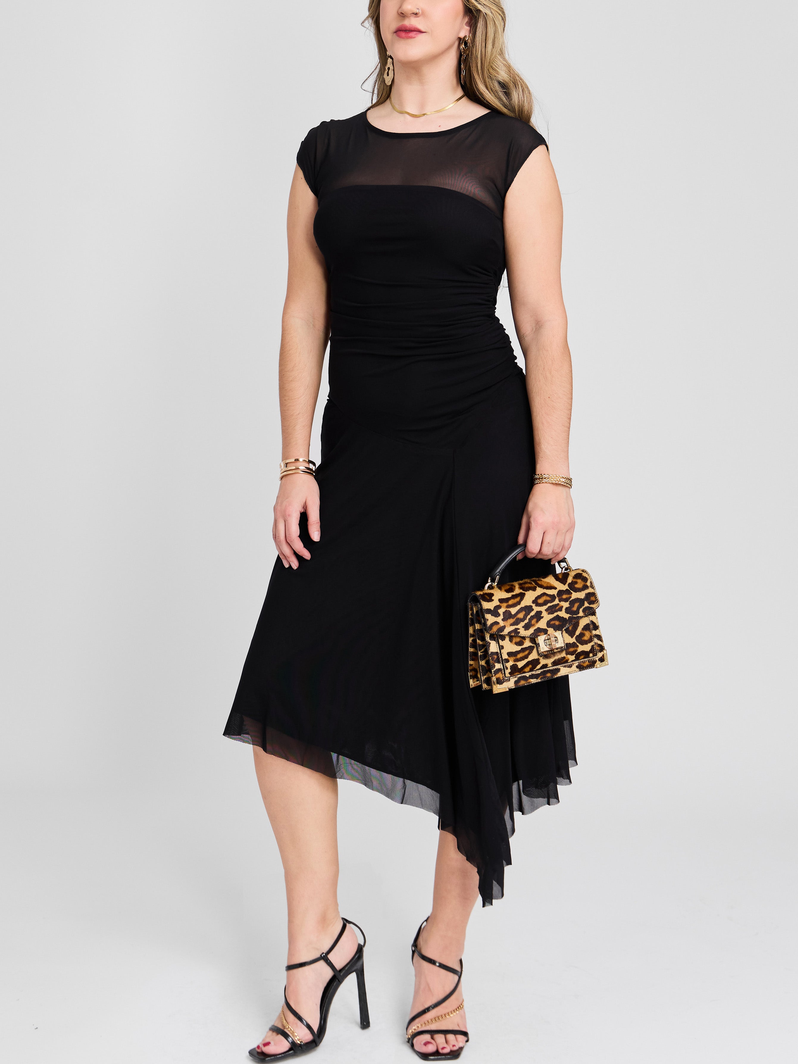 The Asymmetric Hem Mesh Midi Dress