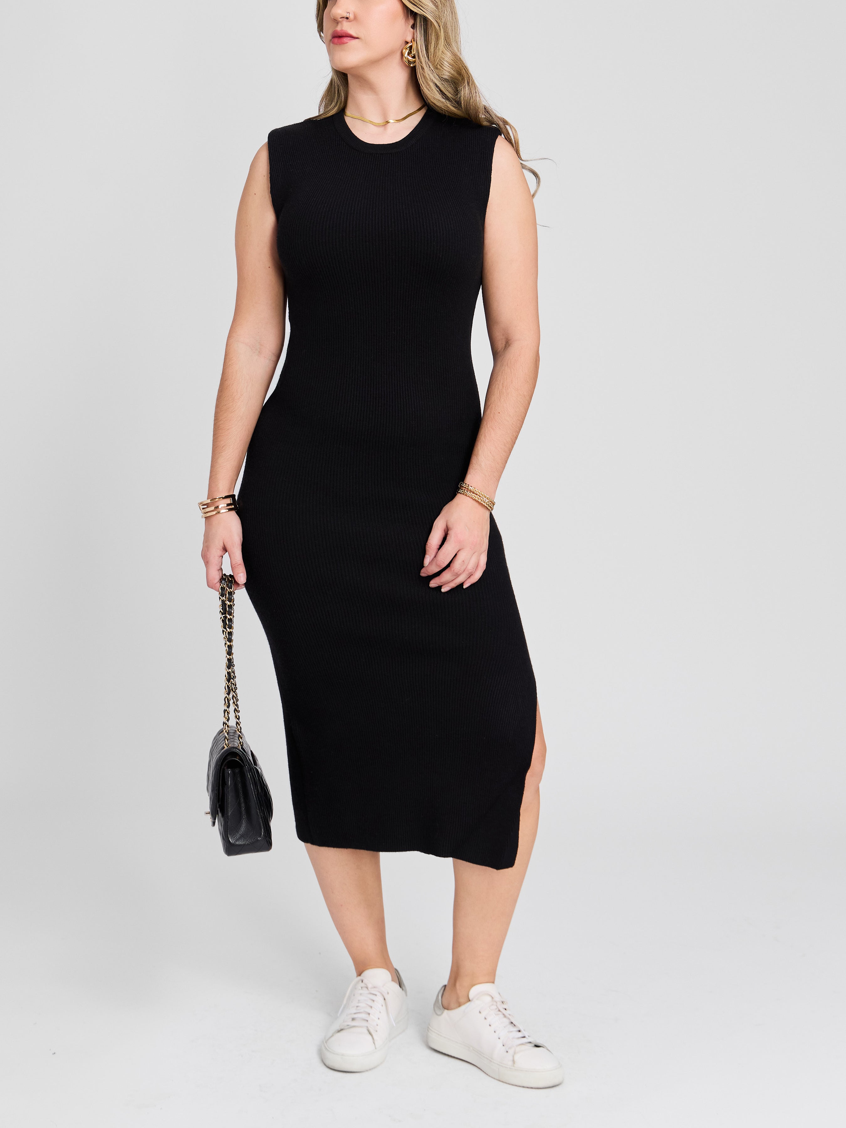 The Side Slit Ribbed Midi Dress