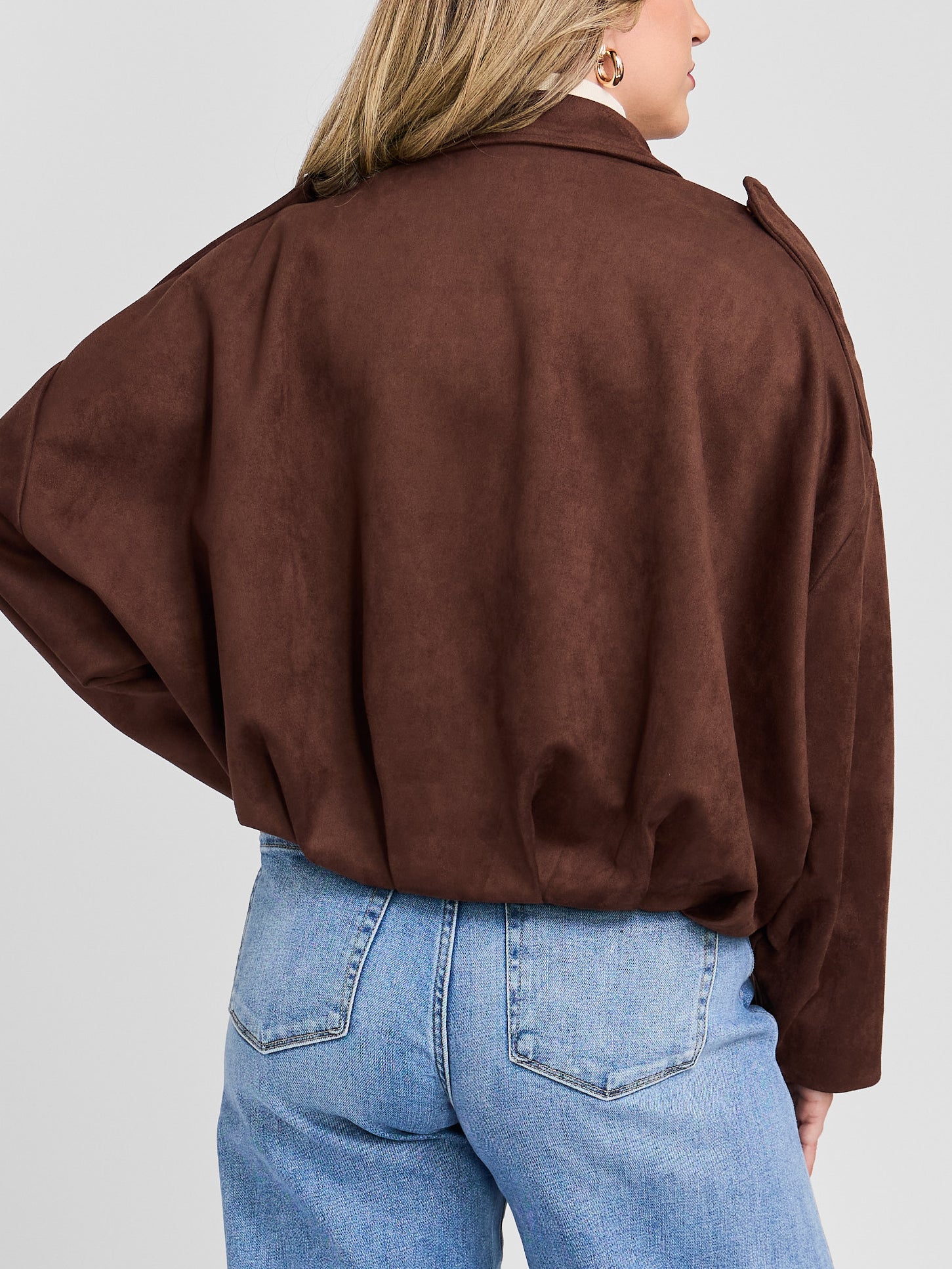 The Oversized Vegan Suede Bomber Jacket