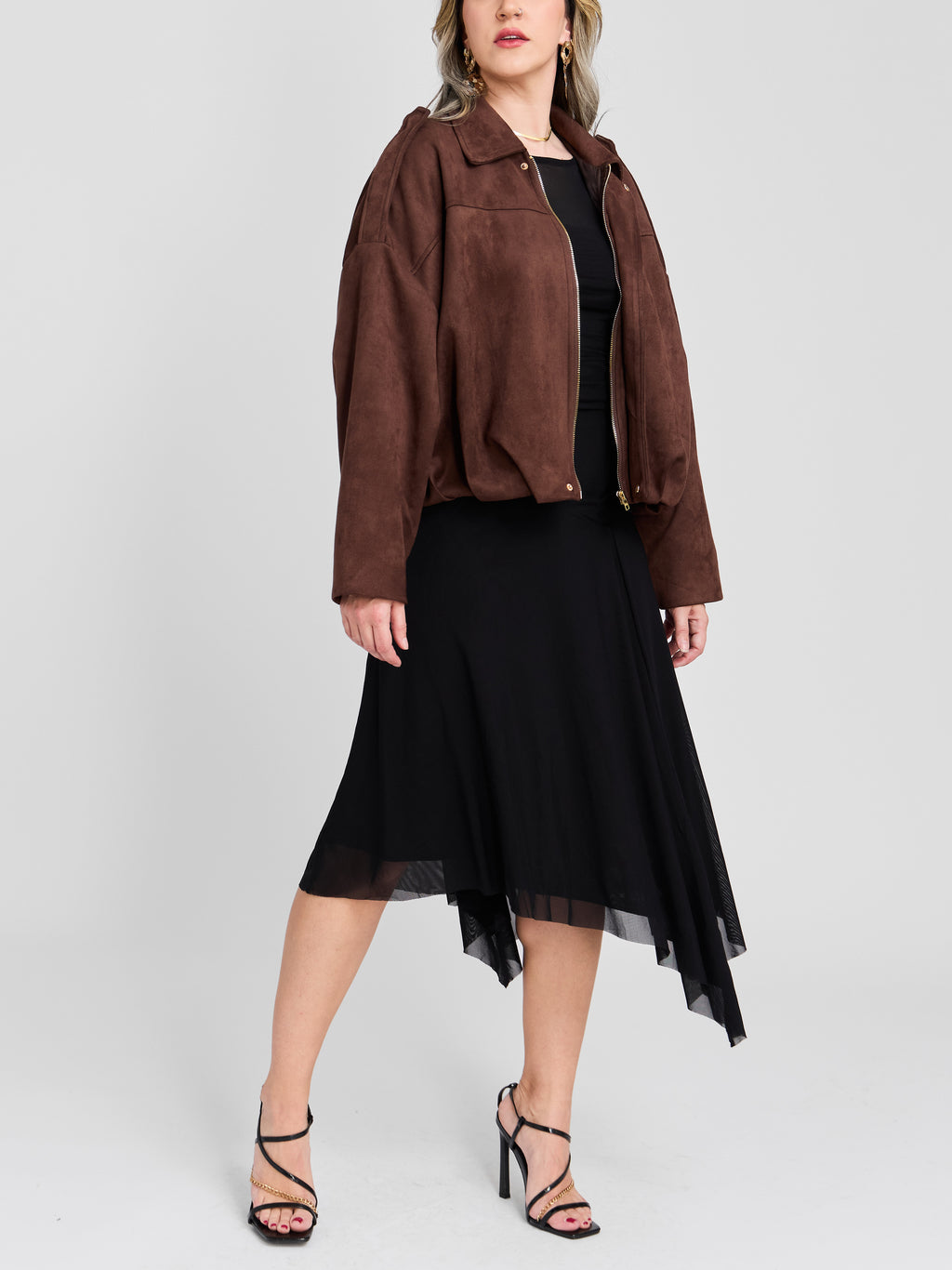 The Asymmetric Hem Mesh Midi Dress