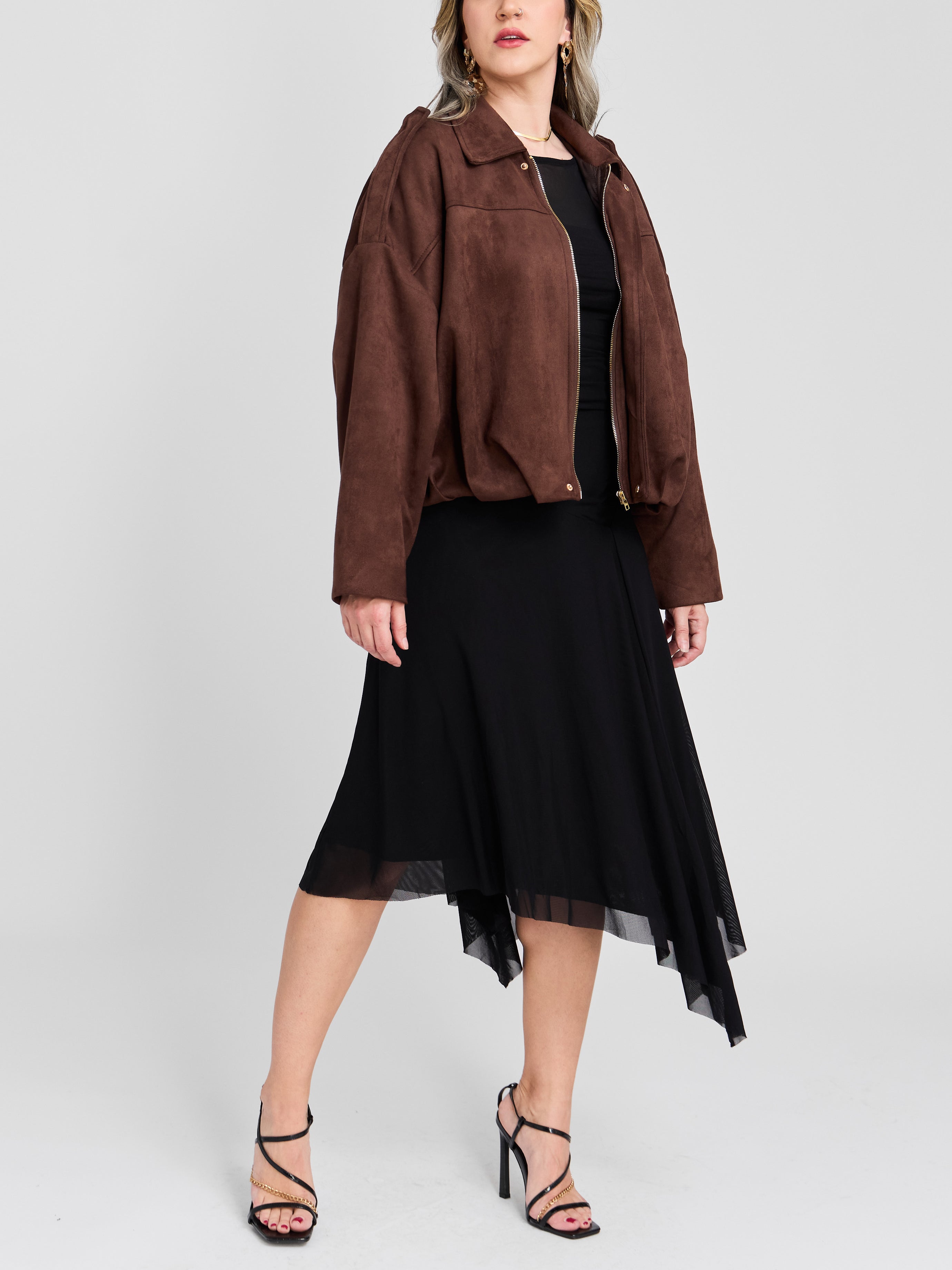 The Asymmetric Hem Mesh Midi Dress