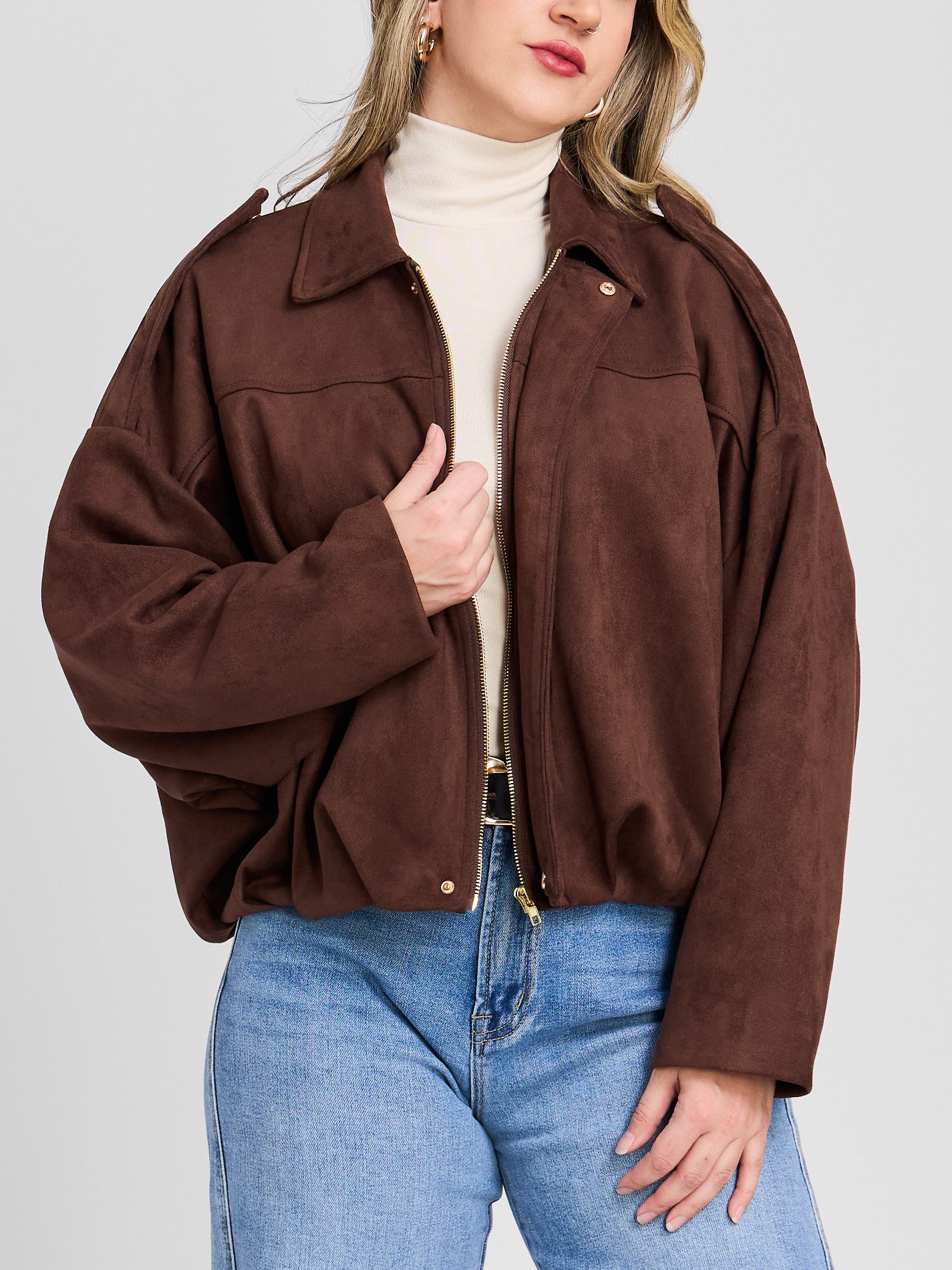 The Oversized Vegan Suede Bomber Jacket