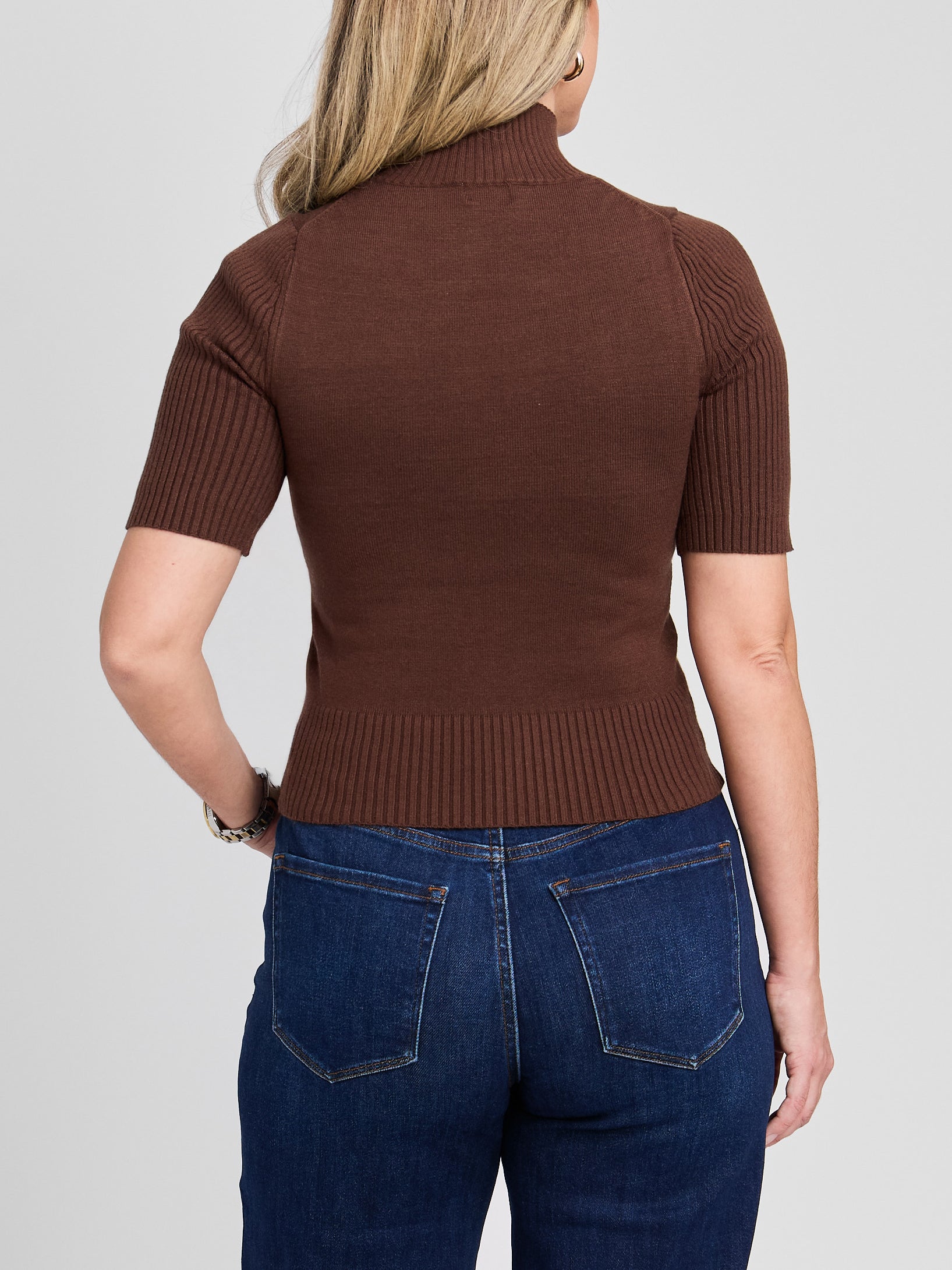 The Knit Short Sleeve Mock Neck Sweater Top