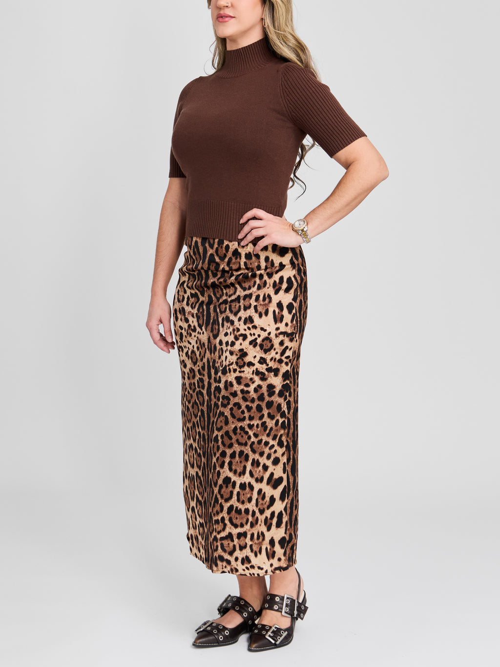 The Knit Short Sleeve Mock Neck Sweater Top