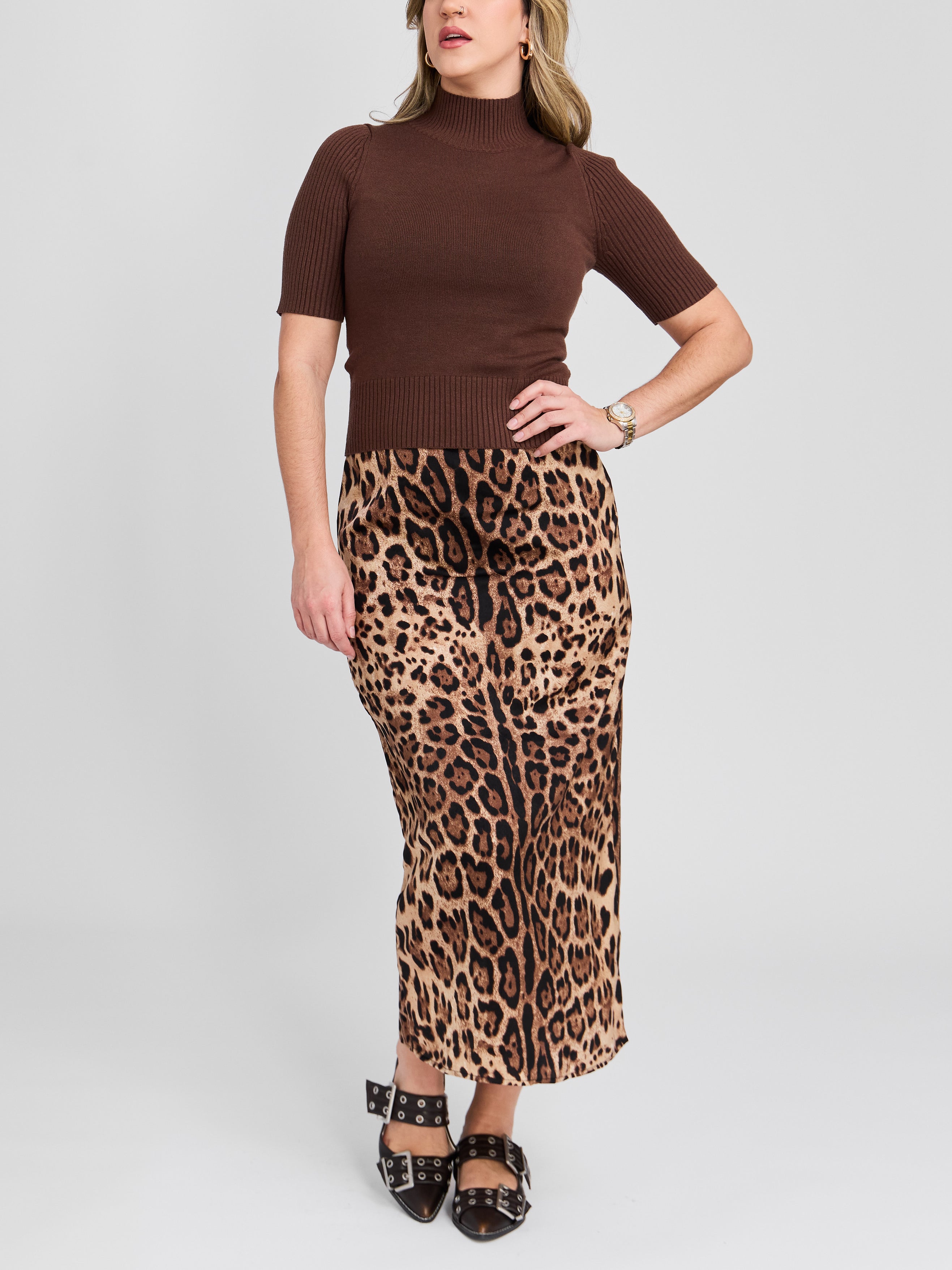 The Knit Short Sleeve Mock Neck Sweater Top