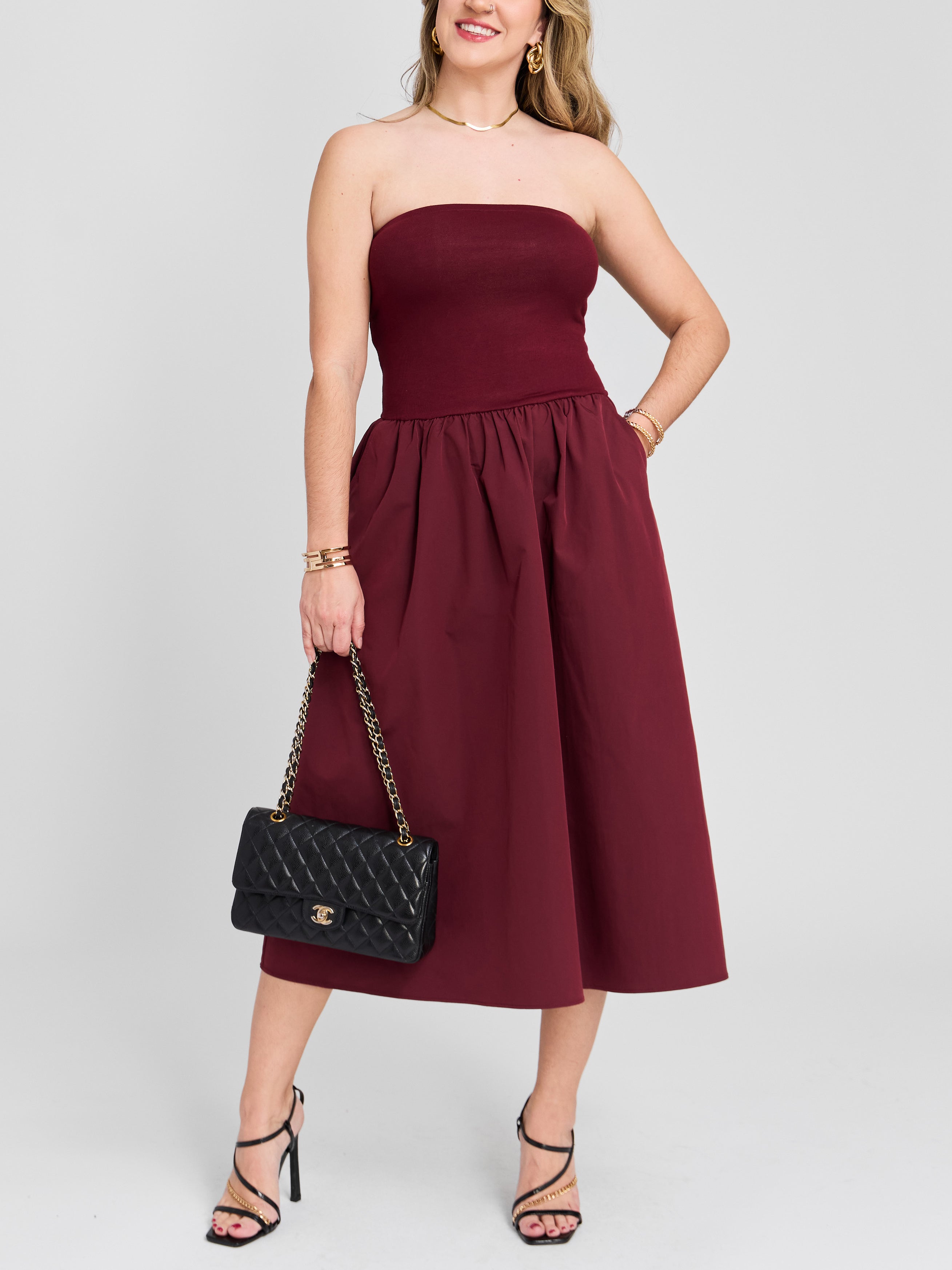 The Two Tone Strapless Midi Dress