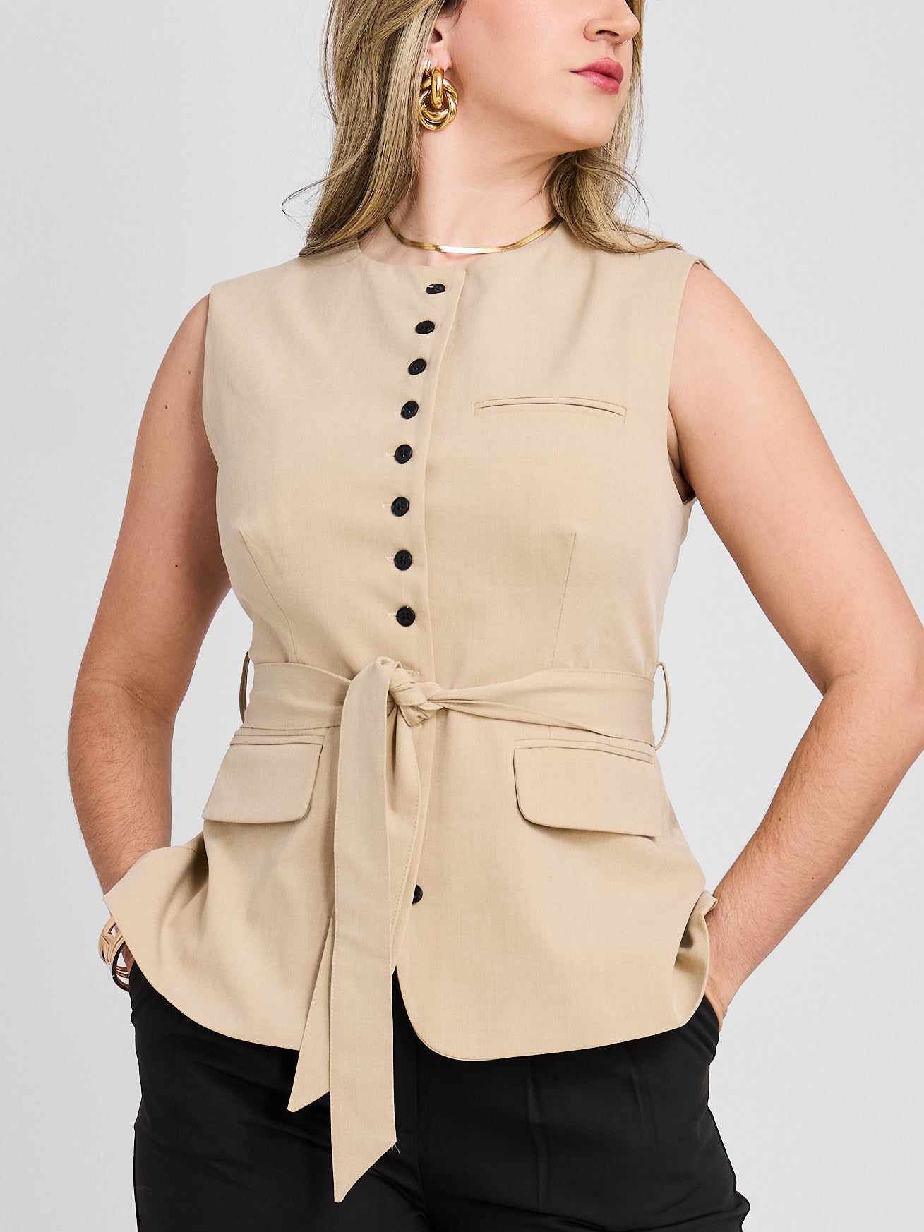 The Sleeveless Button Front Vest