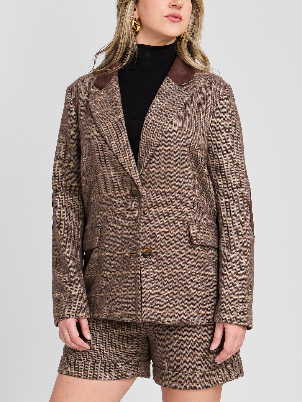 The Herringbone Patch Double Button Blazer