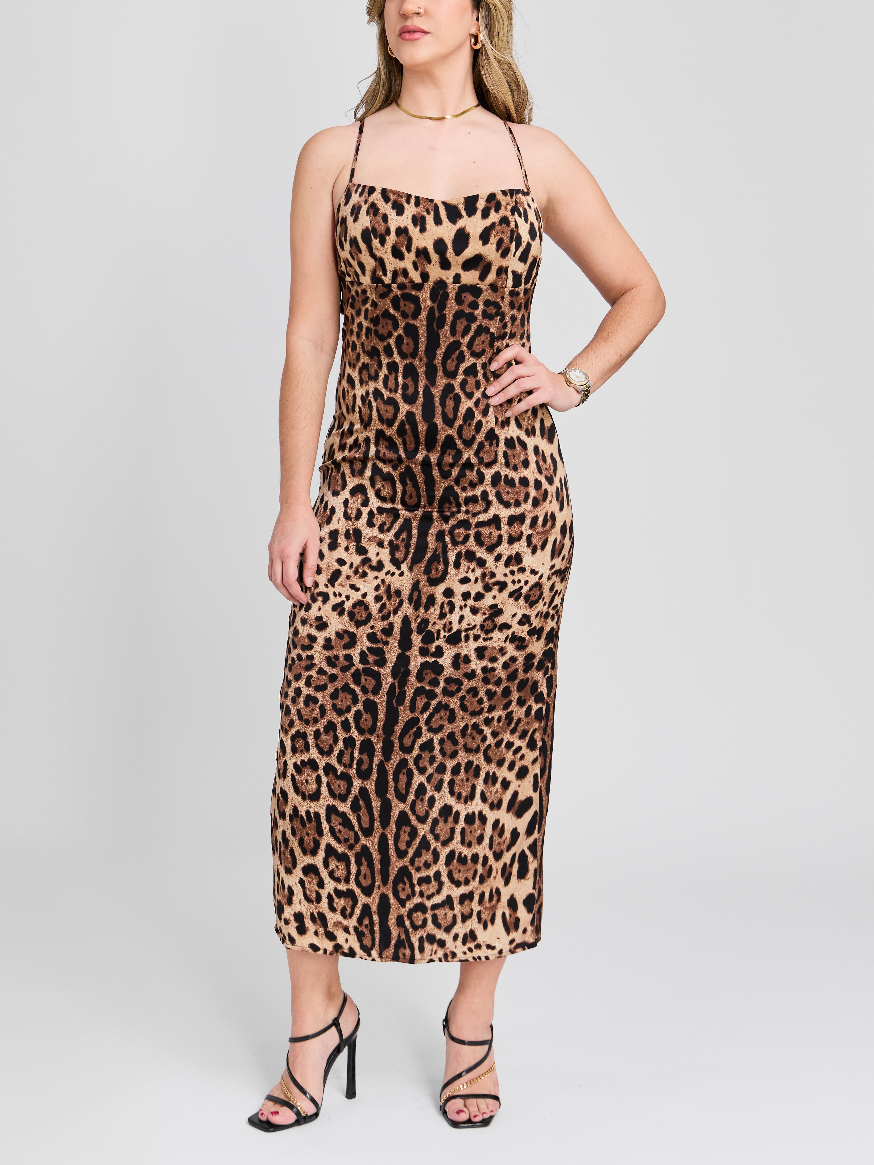 The Leopard Tie Back Midi Dress