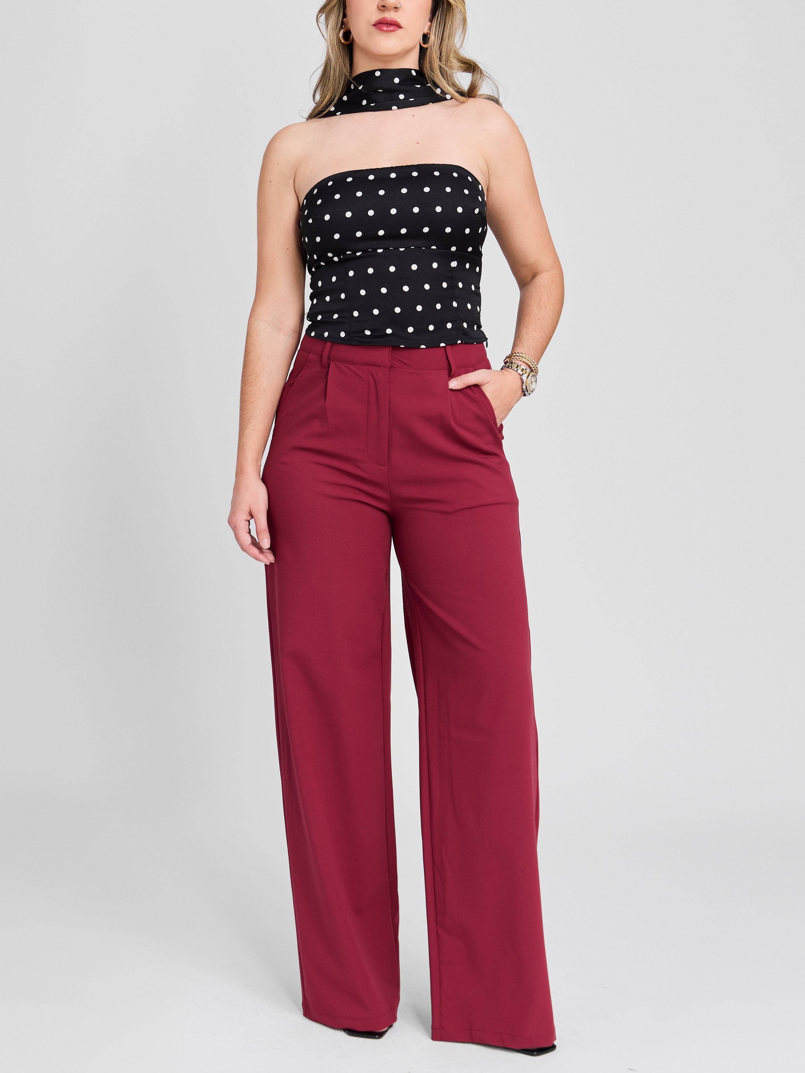 The Polka Dot Scarf Neck Top