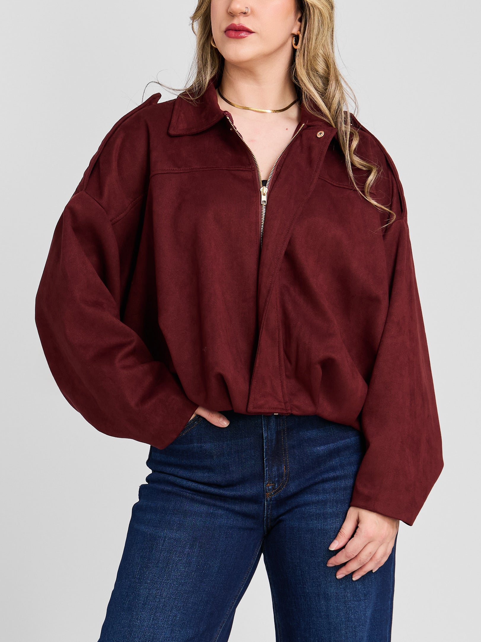The Oversized Vegan Suede Bomber Jacket
