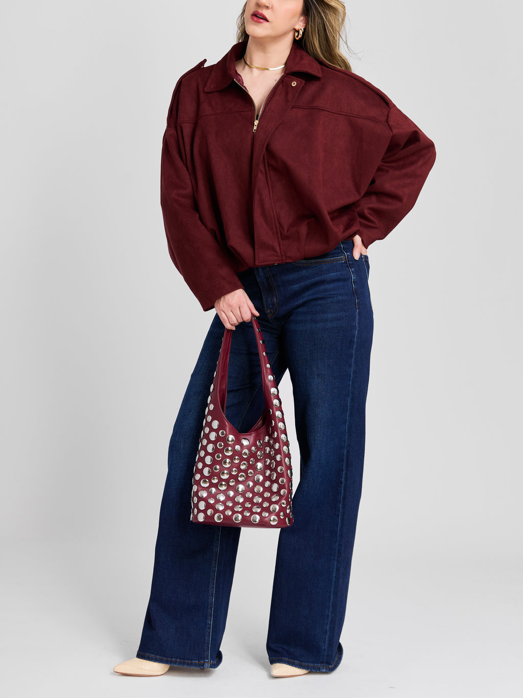 The Oversized Vegan Suede Bomber Jacket