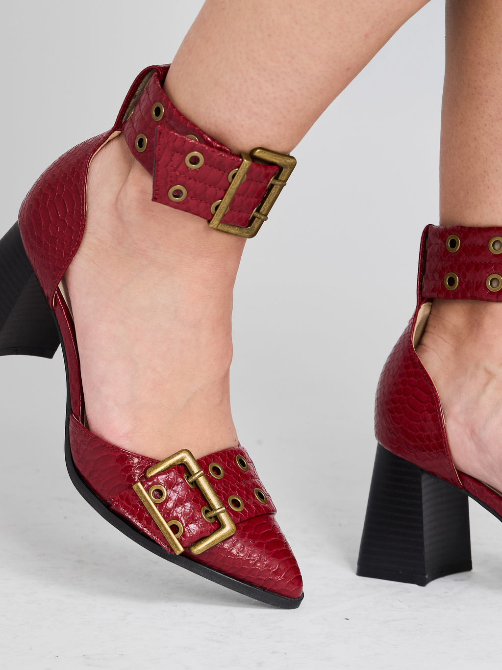 The Croc Embossed Double Buckle Pointed Toe Heel