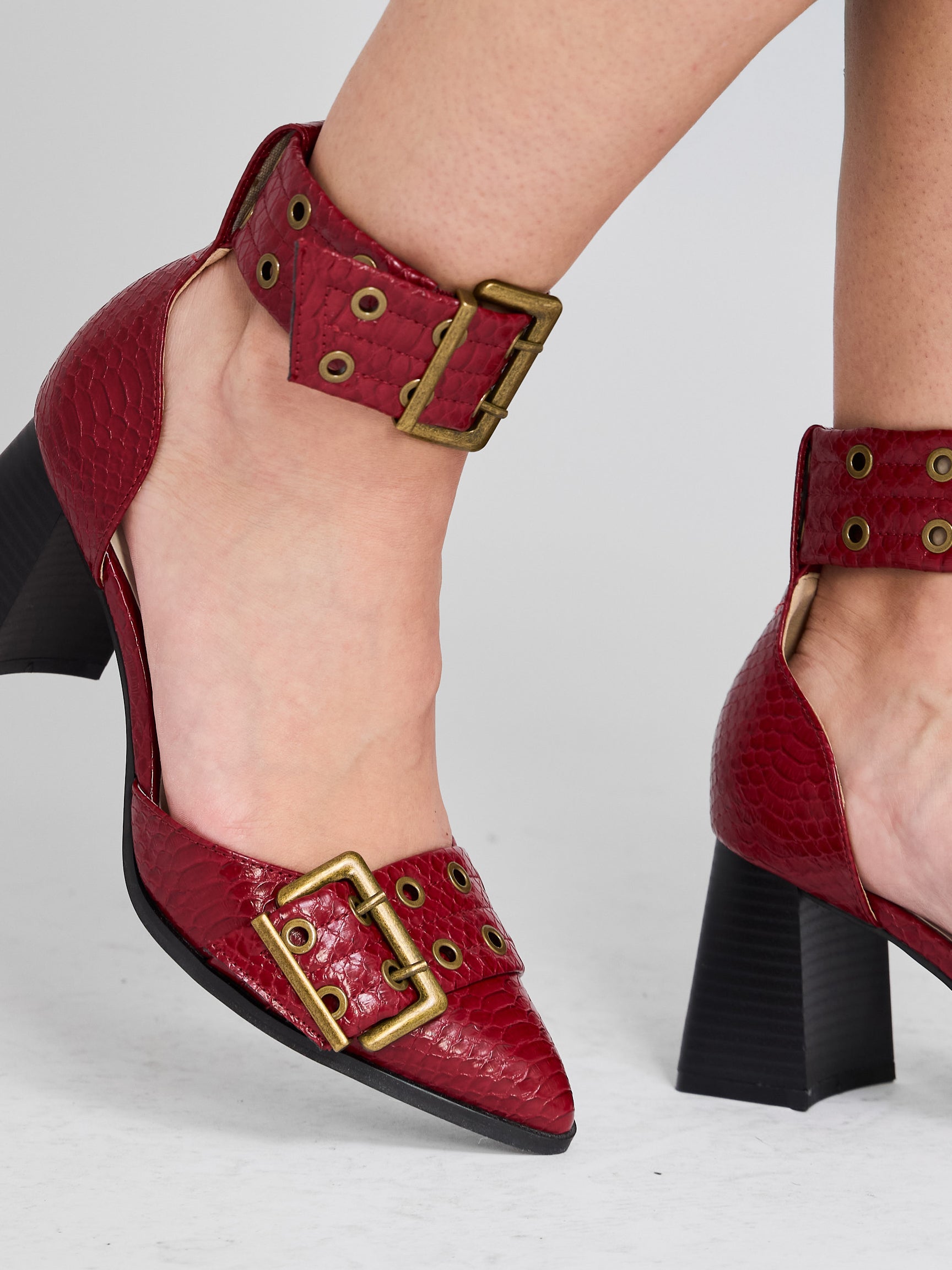 The Croc Embossed Double Buckle Pointed Toe Heel