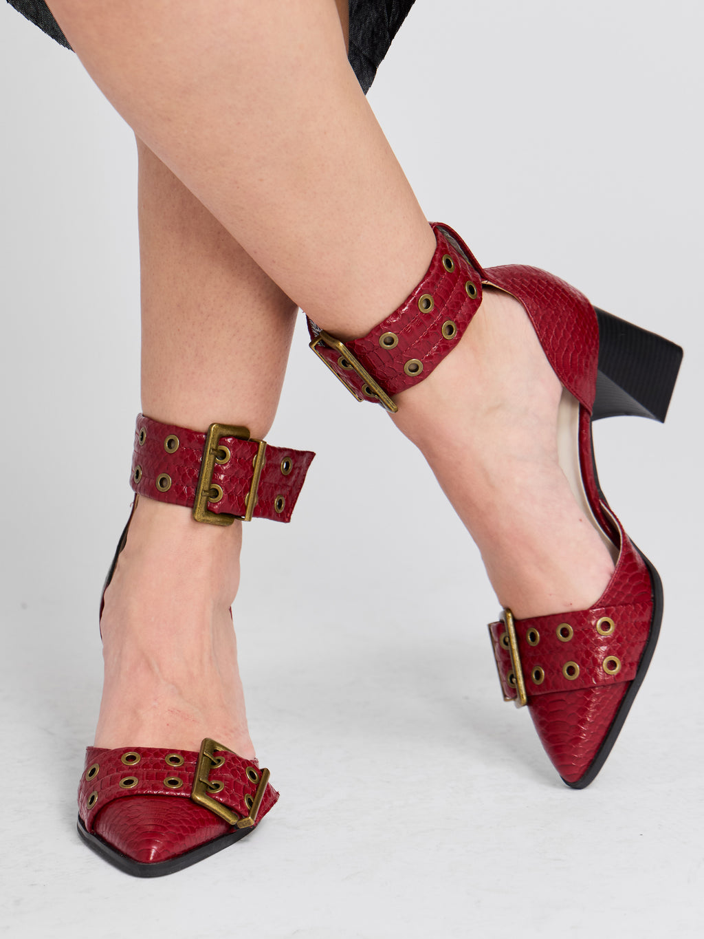 The Croc Embossed Double Buckle Pointed Toe Heel