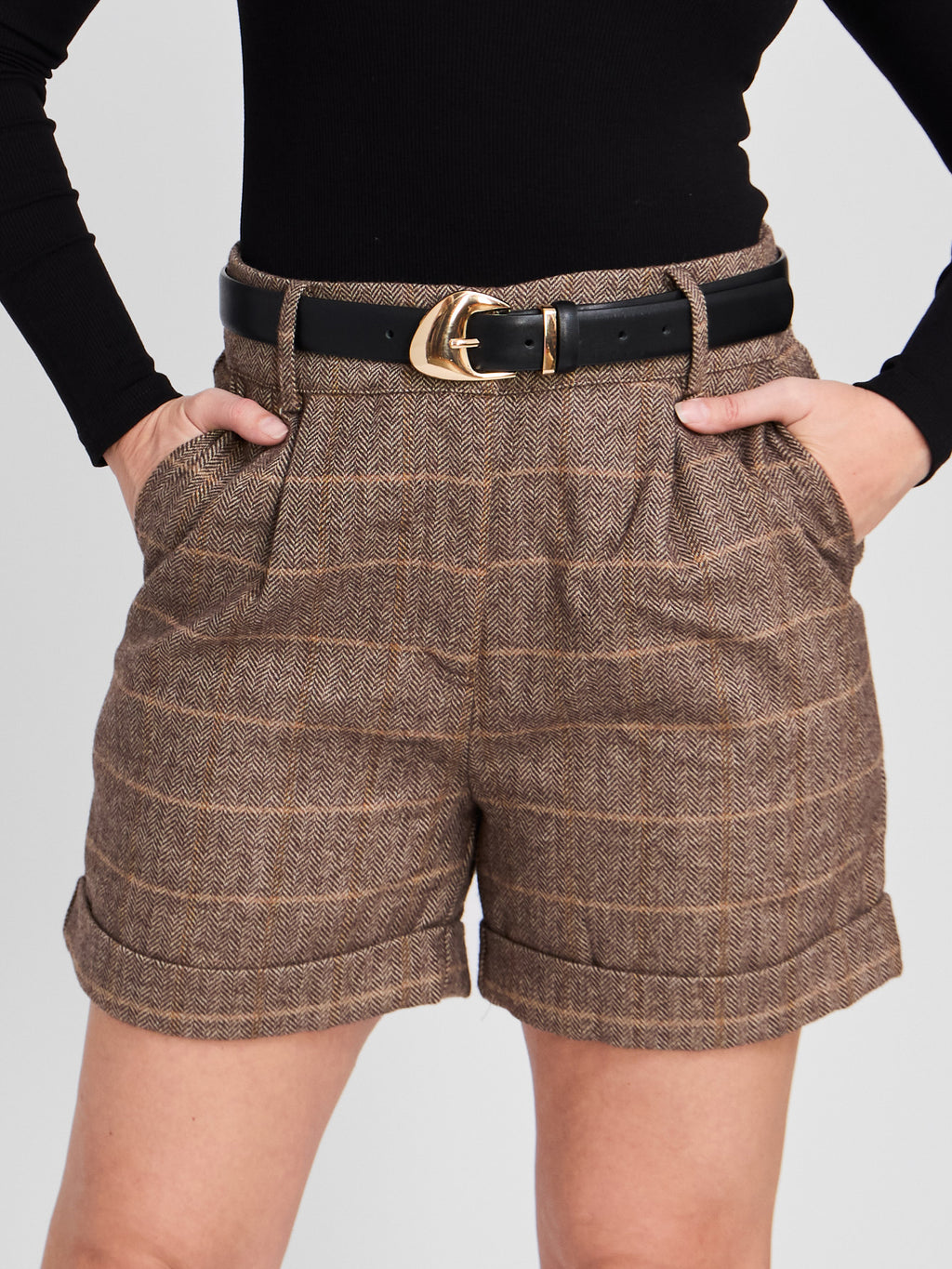 The Herringbone High Waisted Shorts